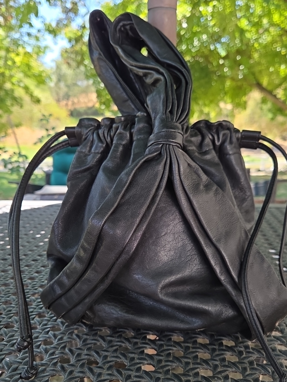 Kooba Y2K Black Leather Drawstring Hobo Bucket Bag Knotted Handle
